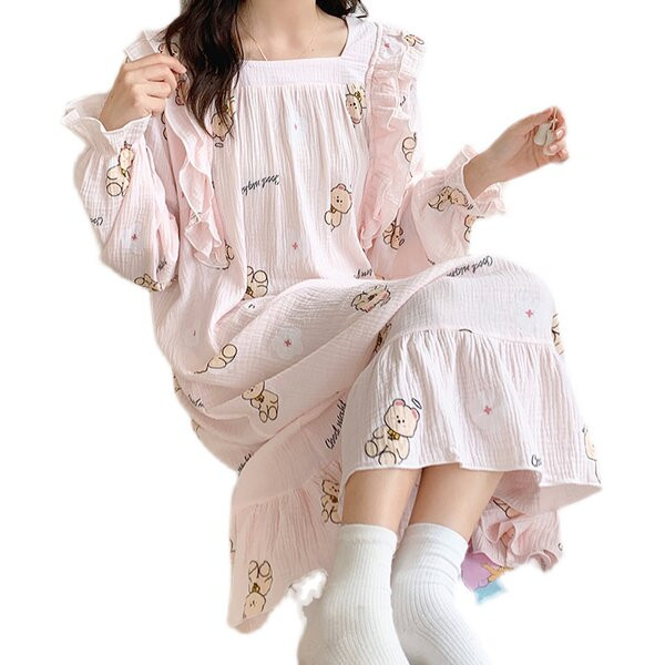 Дамска нощница с дълъг ръкав и къдри за кърмачки