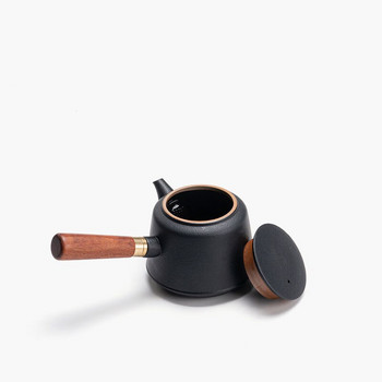 200 мл японска черна керамика от масивно дърво, керамична странична дръжка, чайник, чайник, единична тенджера с филтър, ретро кунг-фу комплект за чай, подаръци