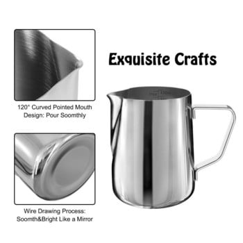 HiMISS Stainless Steel Fothing Steaming Pitcher Garland Cup 350ml για μηχανή εσπρέσο, αφρόγαλα καφέ και μηχανή latte