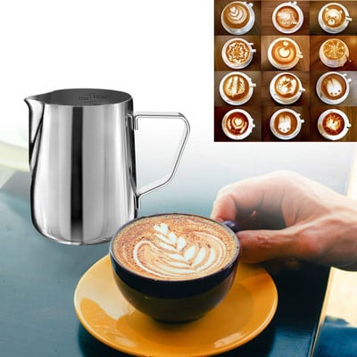HiMISS rozsdamentes acél habosító gőzkancsó Garland Cup 350 ml eszpresszógéphez, kávétejhabosítóhoz és tejeskávéfőzőhöz