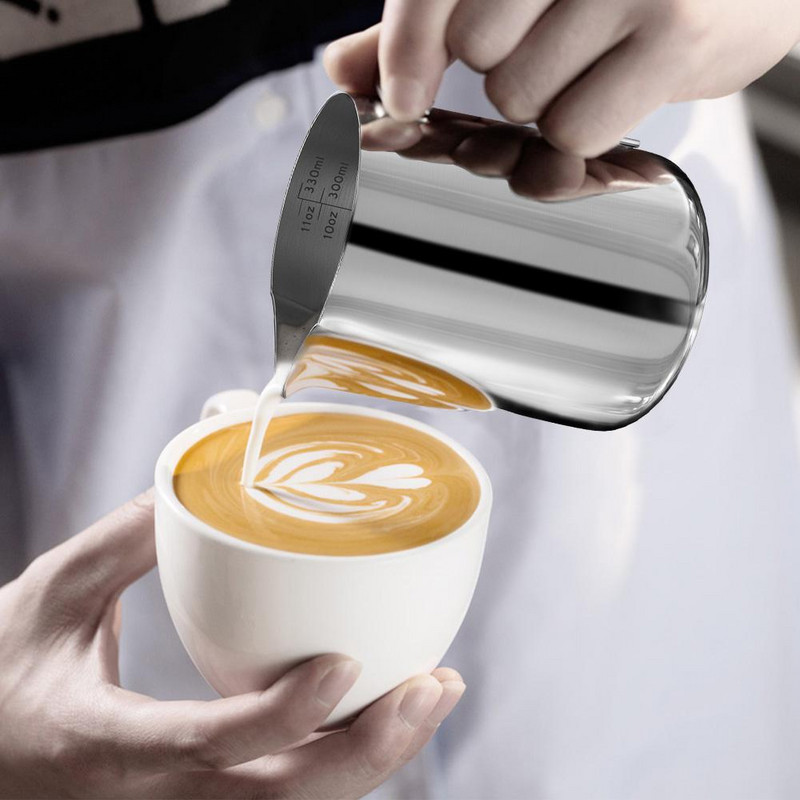 HiMISS rozsdamentes acél habosító gőzkancsó Garland Cup 350 ml eszpresszógéphez, kávétejhabosítóhoz és tejeskávéfőzőhöz