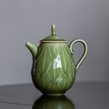170 ml Yue Kiln Celadon Secret-color Glaze Чайник с голям капацитет с форма на лотос Домакински сервиз за чай Kung Fu Керамичен чайник Единична тенджера