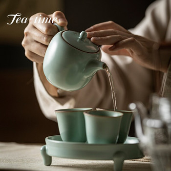 220 ml Azure Porcelain Ru Kiln Teapot Office Meeting Guest Household Чайник Ceramic Open Peice Can Raise Single Pot Kungfu Teaset