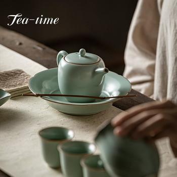 220ml Azure Porcelain Ru Kiln Teapot Office Meeting Guest Household Βραστήρας Ceramic Open Peice Can Raise Single Pot Kungfu Teaset