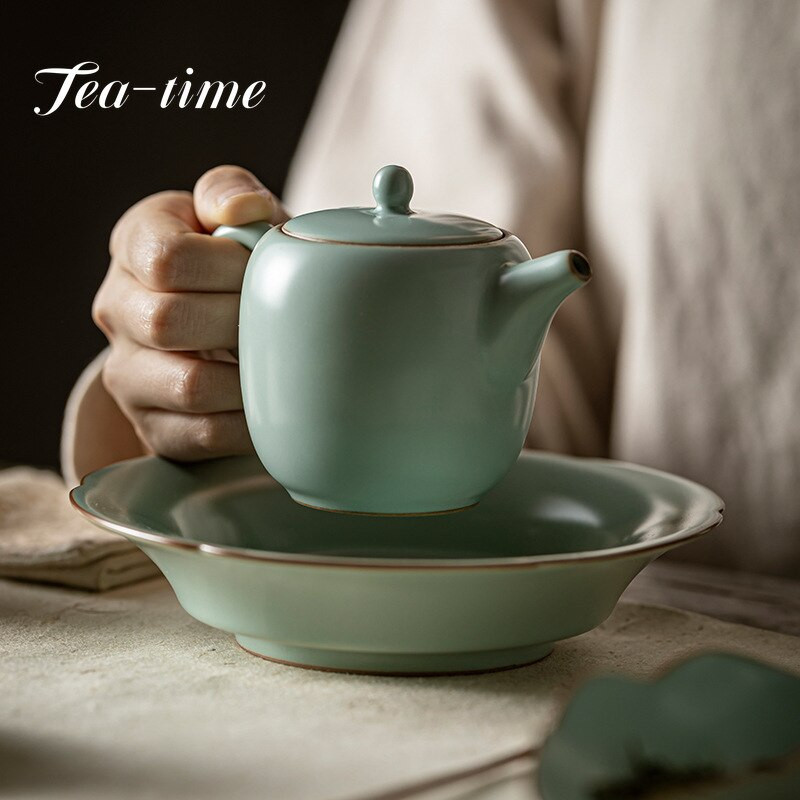 220 ml-es azúrkék porcelán Ru kemence teáskanna irodai összejövetel Vendégháztartási vízforraló Kerámia nyitott peice egyedényes kungfu teaset