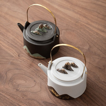 Глазура в японски стил Цветна ръчно рисувана планинска сянка чайник с дръжки с примка Чайник Кунг-фу Чаен комплект Малка единична тенджера