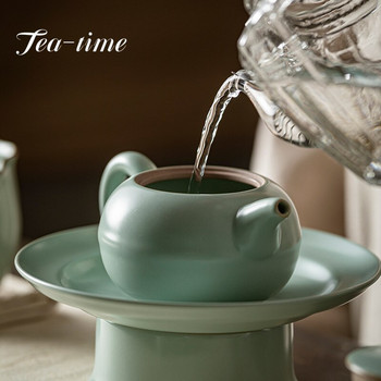 300 мл ретро лазурен порцеланов чайник, ръчно изработена керамична тенджера от пещ с филтър, китайски чайник кунг-фу чайник може да повиши играта