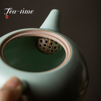 300 мл ретро лазурен порцеланов чайник, ръчно изработена керамична тенджера от пещ с филтър, китайски чайник кунг-фу чайник може да повиши играта