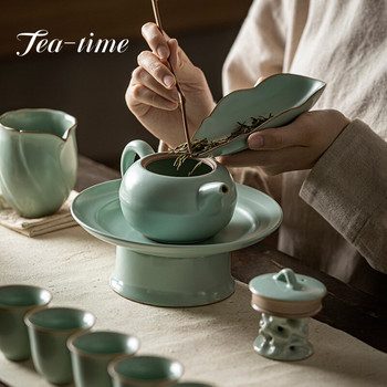 300ml Retro Azure Porcelain Teapot Handmade Ru Kiln Keramic Pot with Filter Chinese Tea Maker Kung Fu Tea Kettle Can Raise Play
