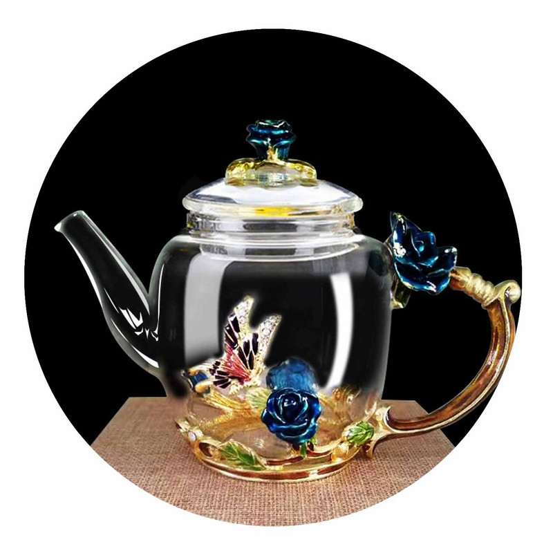 Prabangus emaliuotas krištolinis stiklas iš rožių karščiui atsparus arbatinukas virtuvės priedai Vestuvių dovanos rožių vanduo arbatinukas dujos