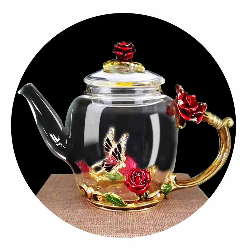 Prabangus emaliuotas krištolinis stiklas iš rožių karščiui atsparus arbatinukas virtuvės priedai Vestuvių dovanos rožių vanduo arbatinukas dujos