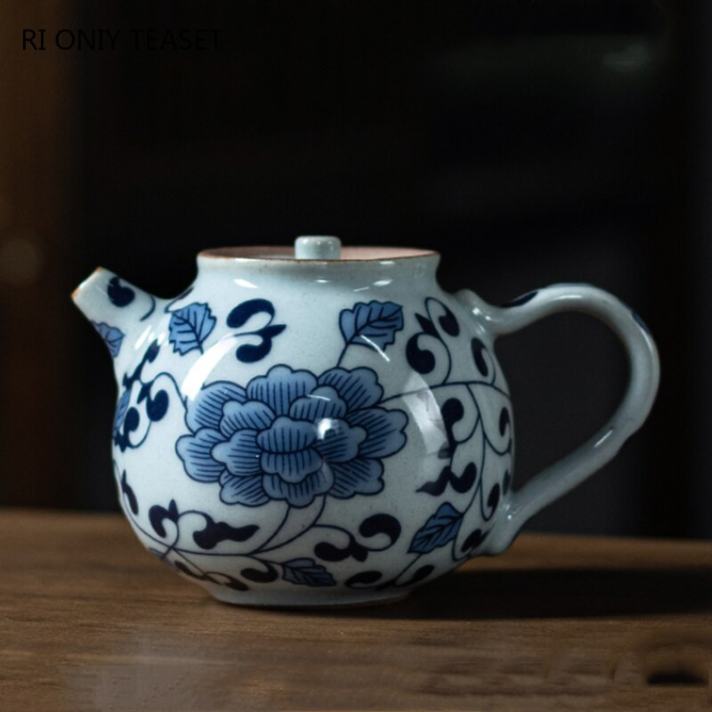 Ceainice de porțelan vintage albastru și alb de 130 ml, lucrate manual, ceainic din ceramică de capacitate mică, ceainic portabil de călătorie, set de ceai chinezesc