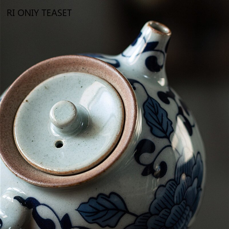 Ceainice de porțelan vintage albastru și alb de 130 ml, lucrate manual, ceainic din ceramică de capacitate mică, ceainic portabil de călătorie, set de ceai chinezesc