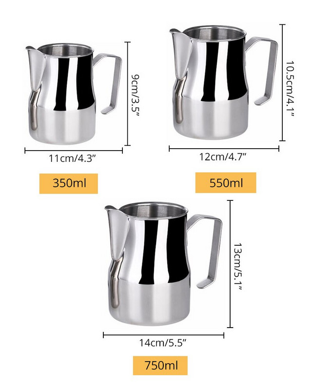 Ulcior de spumare a laptelui Urcioare de lapte profesionale din oțel inoxidabil cu gură rotunjită 350/550/750ml