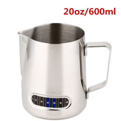 Rozsdamentes acél kávékancsó tejhabosító kancsó hőmérővel - Készítsen tökéletes habot a Cappuccino kávéhoz 350 ml 550 ml