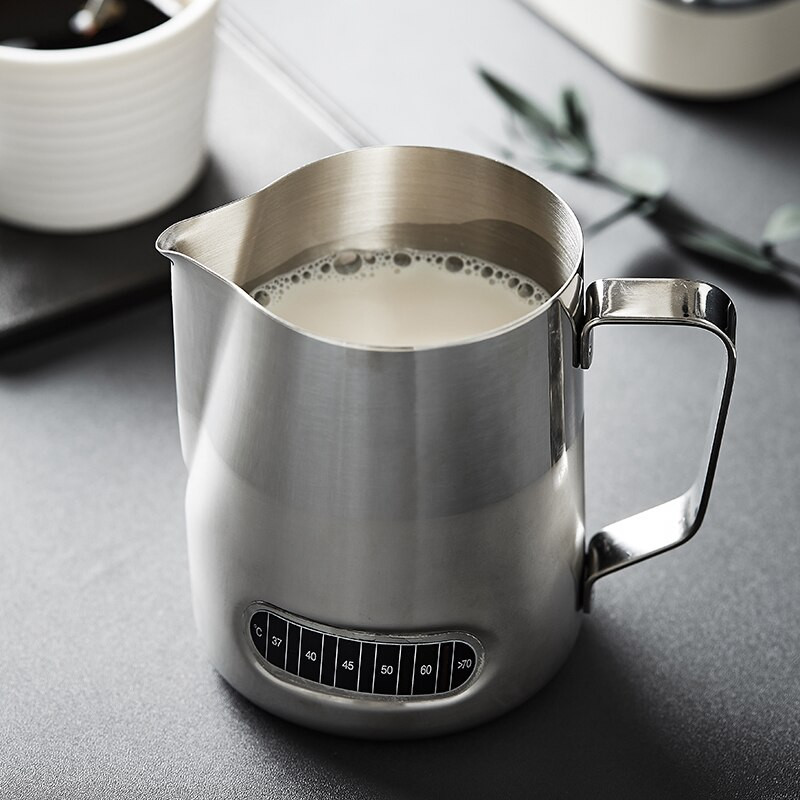 Rozsdamentes acél kávékancsó tejhabosító kancsó hőmérővel - Készítsen tökéletes habot a Cappuccino kávéhoz 350 ml 550 ml