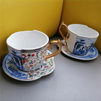 Κεραμικό κουτί δώρου Πιατάκι για φλιτζάνι καφέ σε κινέζικο στυλ Δημιουργικό σετ φλυτζάνι τσαγιού ασορτί με λαβή από πορσελάνη Μπλε και λευκή κούπα νερό
