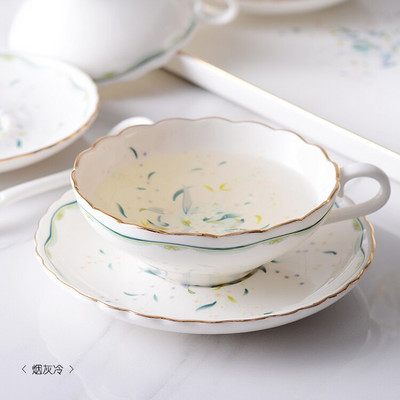 Europos stiliaus gėlių dizaino kavos rinkinys 150 ml arbatos rinkinys Phnom Penh keramikinis kavos puodelis ir lėkštė arbatai Time Bone China