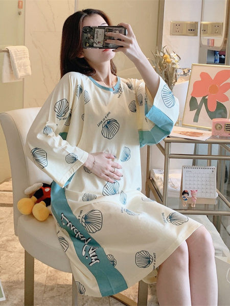 Cămașă de noapte casual pentru alăptare, cu mânecă lungă