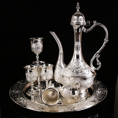 8PC/комплект Сервиз за следобеден чай Ретро тенджера Чаша Чаша Комплект руско вино Подарък за семейно събиране Комплект за кафе и чай Комплект за домашен бар Парти вино