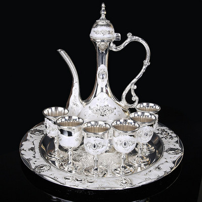 8PC/комплект Сервиз за следобеден чай Ретро тенджера Чаша Чаша Комплект руско вино Подарък за семейно събиране Комплект за кафе и чай Комплект за домашен бар Парти вино