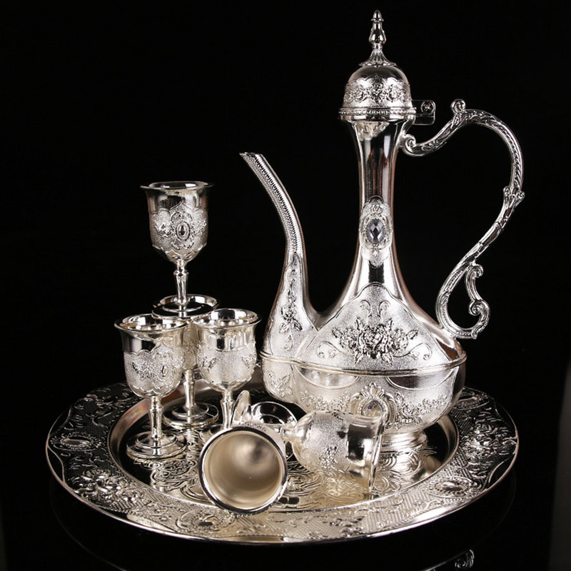 8PC/комплект Сервиз за следобеден чай Ретро тенджера Чаша Чаша Комплект руско вино Подарък за семейно събиране Комплект за кафе и чай Комплект за домашен бар Парти вино