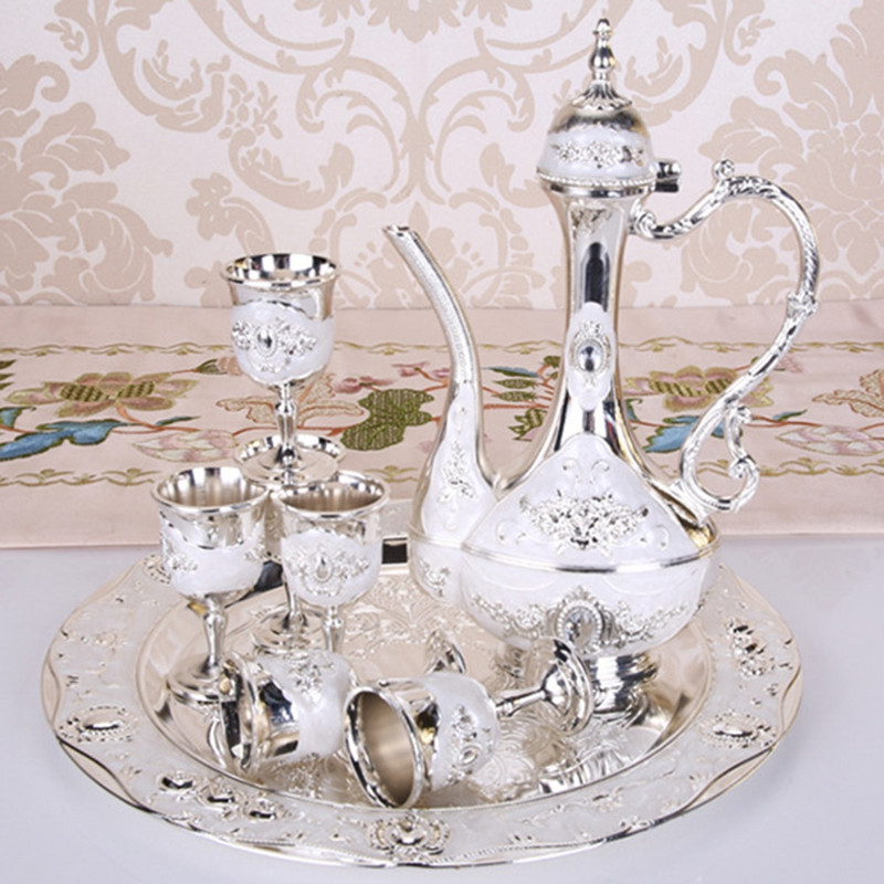 8PC/комплект Сервиз за следобеден чай Ретро тенджера Чаша Чаша Комплект руско вино Подарък за семейно събиране Комплект за кафе и чай Комплект за домашен бар Парти вино