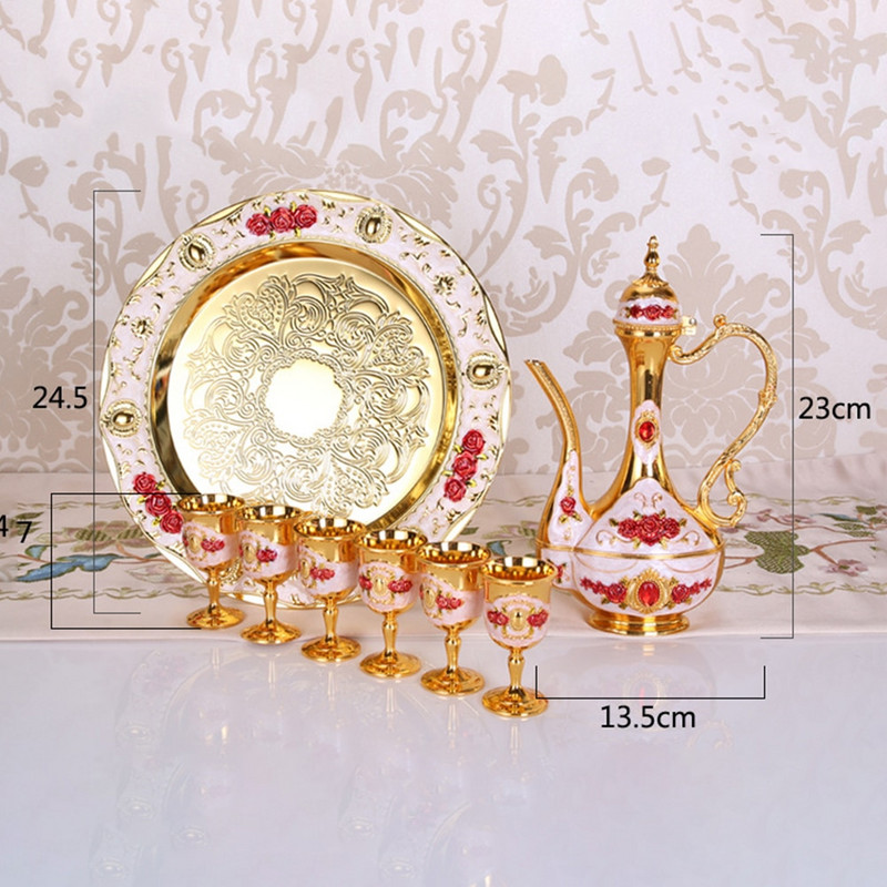 8PC/комплект Сервиз за следобеден чай Ретро тенджера Чаша Чаша Комплект руско вино Подарък за семейно събиране Комплект за кафе и чай Комплект за домашен бар Парти вино