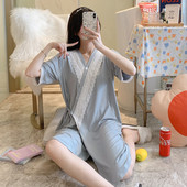 Дамска нощница с дантела и къс ръкав за кърмачки