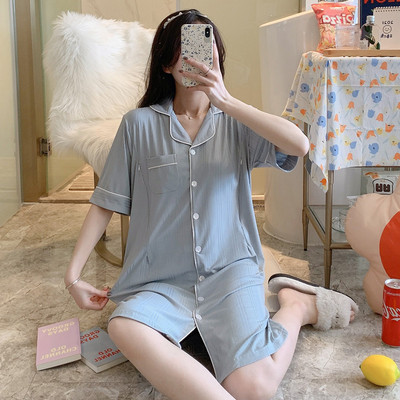 Дамска нощница с дантела и къс ръкав за кърмачки