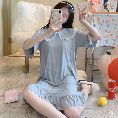 Дамска нощница с дантела и къс ръкав за кърмачки