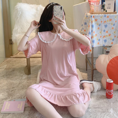 Дамска нощница с дантела и къс ръкав за кърмачки