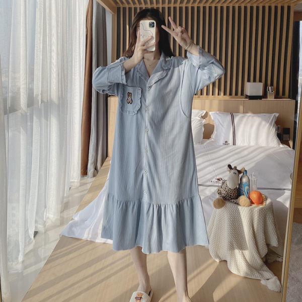 Дамска нощница с дълъг ръкав и шпиц деколте за кърмачки