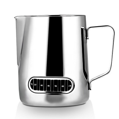 600 ml-es rozsdamentes acél húzós virágcsésze kávéfüzér henger hőmérséklet-érzékelővel, hegyes szájú tejhab csésze kávés edények