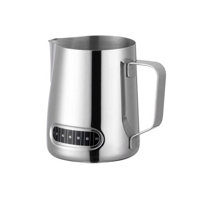 Rozsdamentes acél kávé tejhabosító vízforraló beépített hőmérővel vagy mérleg Espresso Latte Art és tejhabos kancsó csészével