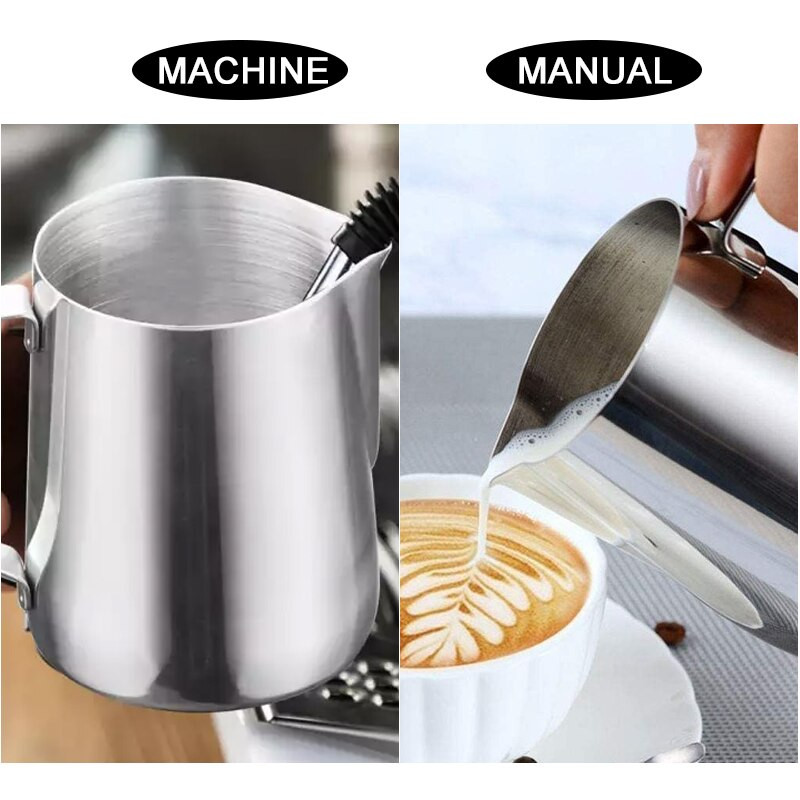 Rozsdamentes acél kávé tejhabosító vízforraló beépített hőmérővel vagy mérleg Espresso Latte Art és tejhabos kancsó csészével