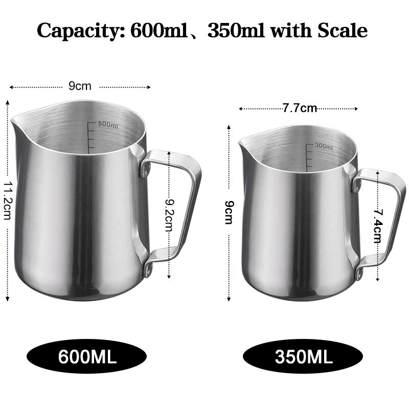 Rozsdamentes acél kávé tejhabosító vízforraló beépített hőmérővel vagy mérleg Espresso Latte Art és tejhabos kancsó csészével