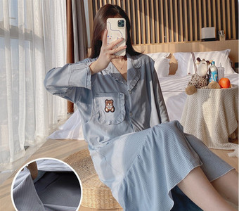 Дамска нощница с дълъг ръкав и копчета -подходяща за бременни