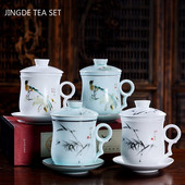 Ceașcă de ceai din ceramică pictată manual cu capac, filtru, ceașcă de apă, infuzor de ceai de mare capacitate, pentru uz casnic, ceașcă de ceai din porțelan alb