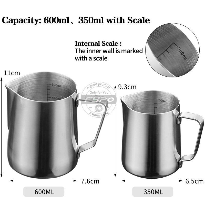 Cană de cafea din oțel inoxidabil pentru spumare de cafea, ulcior de 350/600 ml, căni de lapte, spuma de lapte cu scară Latte Art