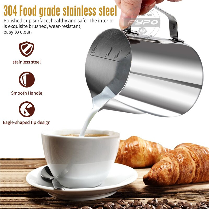 Cană de cafea din oțel inoxidabil pentru spumare de cafea, ulcior de 350/600 ml, căni de lapte, spuma de lapte cu scară Latte Art