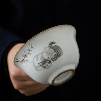 160ML Κεραμικό Gaiwan Cute Cat Porcelain Tureen Κινέζικο αρχαίο γλάσο Jingdezhen Teaset Τσαγιέρα Μπολ για ποικιλία τσαγιού Πορσελάνη
