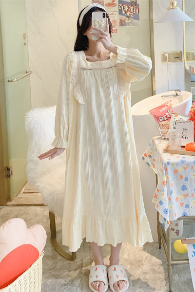 Cămașă de noapte de damă cu decolteu pătrat și mâneci lungi pentru mamele care alăptează