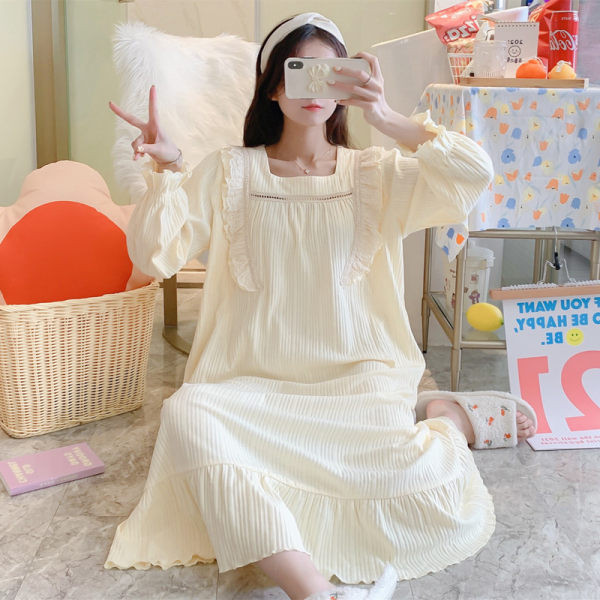 Cămașă de noapte de damă cu decolteu pătrat și mâneci lungi pentru mamele care alăptează