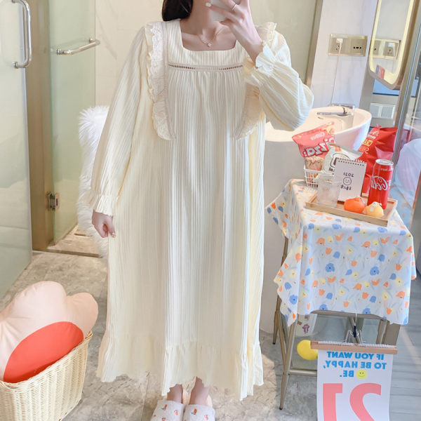 Cămașă de noapte de damă cu decolteu pătrat și mâneci lungi pentru mamele care alăptează