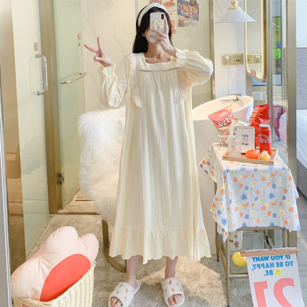 Cămașă de noapte de damă cu decolteu pătrat și mâneci lungi pentru mamele care alăptează