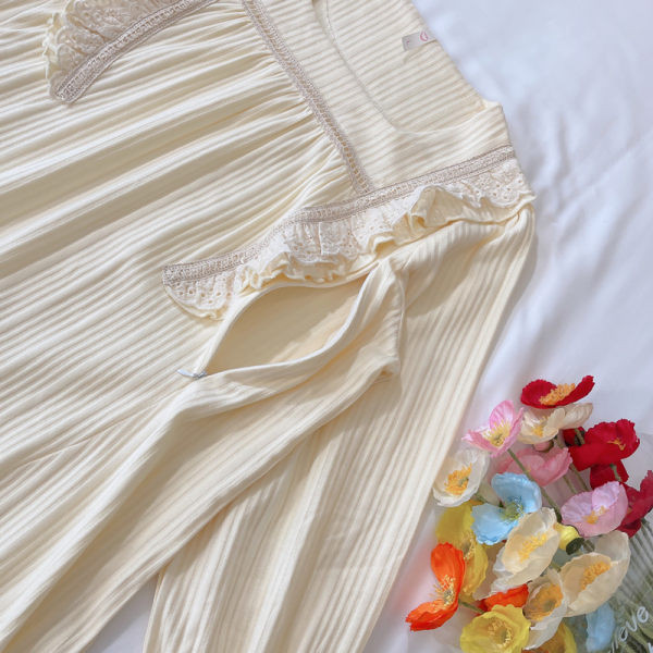 Cămașă de noapte de damă cu decolteu pătrat și mâneci lungi pentru mamele care alăptează