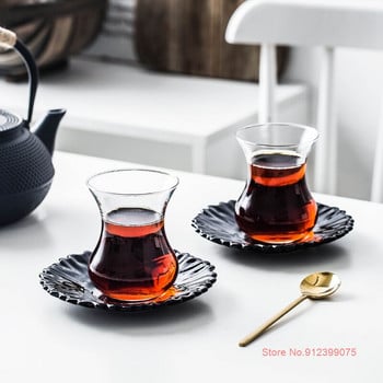 Nordic Light Luxury Turkey Black Tea Mug Tray Kit Cheap Cafe Bohea Glass Teacup Espresso Coffee Cup Sucer Set Tumbler Wholesale