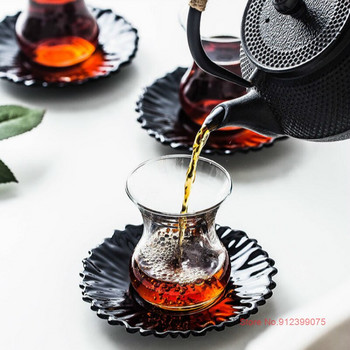 Nordic Light Luxury Turkey Black Tea Mug Tray Kit Cheap Cafe Bohea Glass Teacup Espresso Coffee Cup Sucer Set Tumbler Wholesale