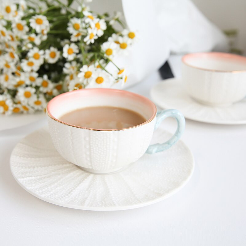 7 uncia színátmenetes kerámia kávéscsésze és csészealj készlet Porcelán teáscsésze készlet Kreatív ajándékok